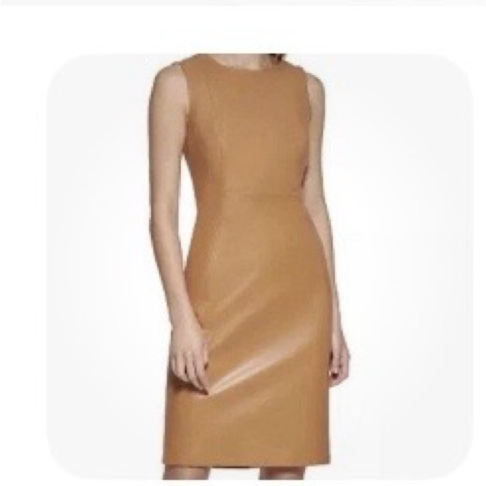 Calvin Klein Tan Sleeveless Dress faux leather.